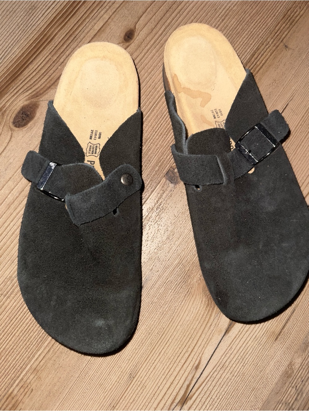 Women's Black Suede Slip-On Buckle Mules